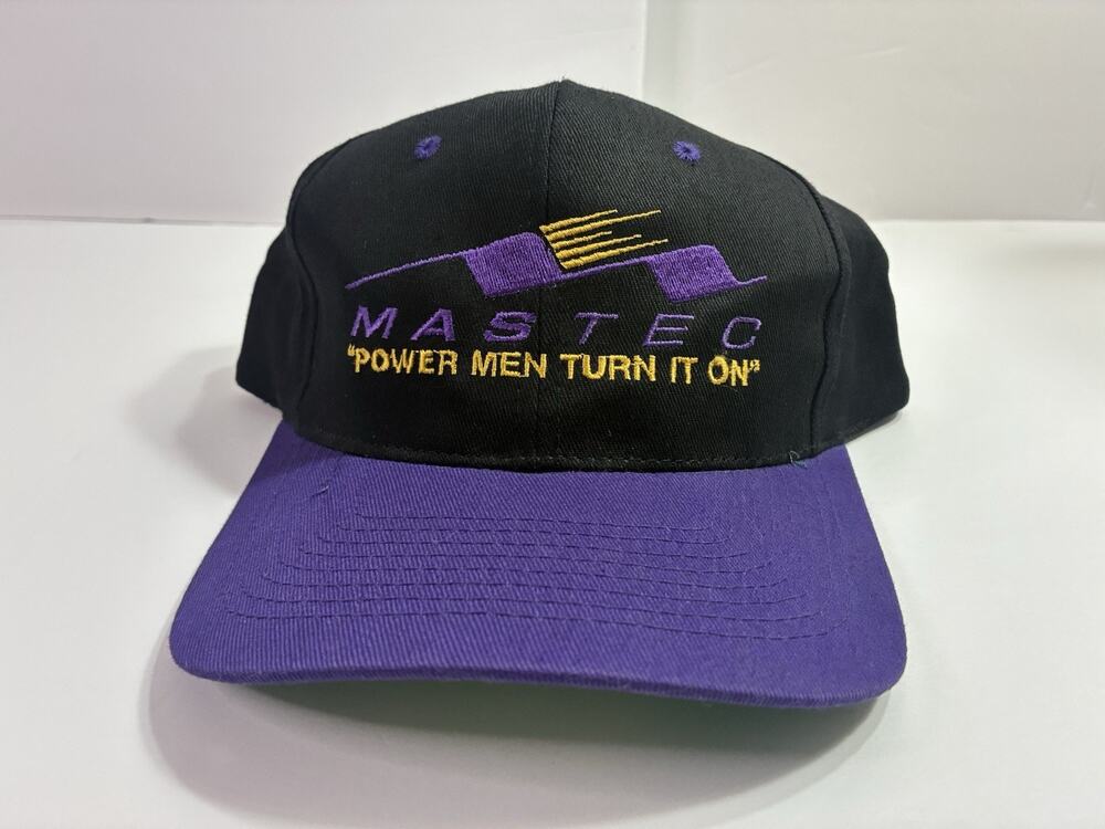 Vintage MASTEC Snapback Hat Black Purple 90s Corporate Logo Streetwear